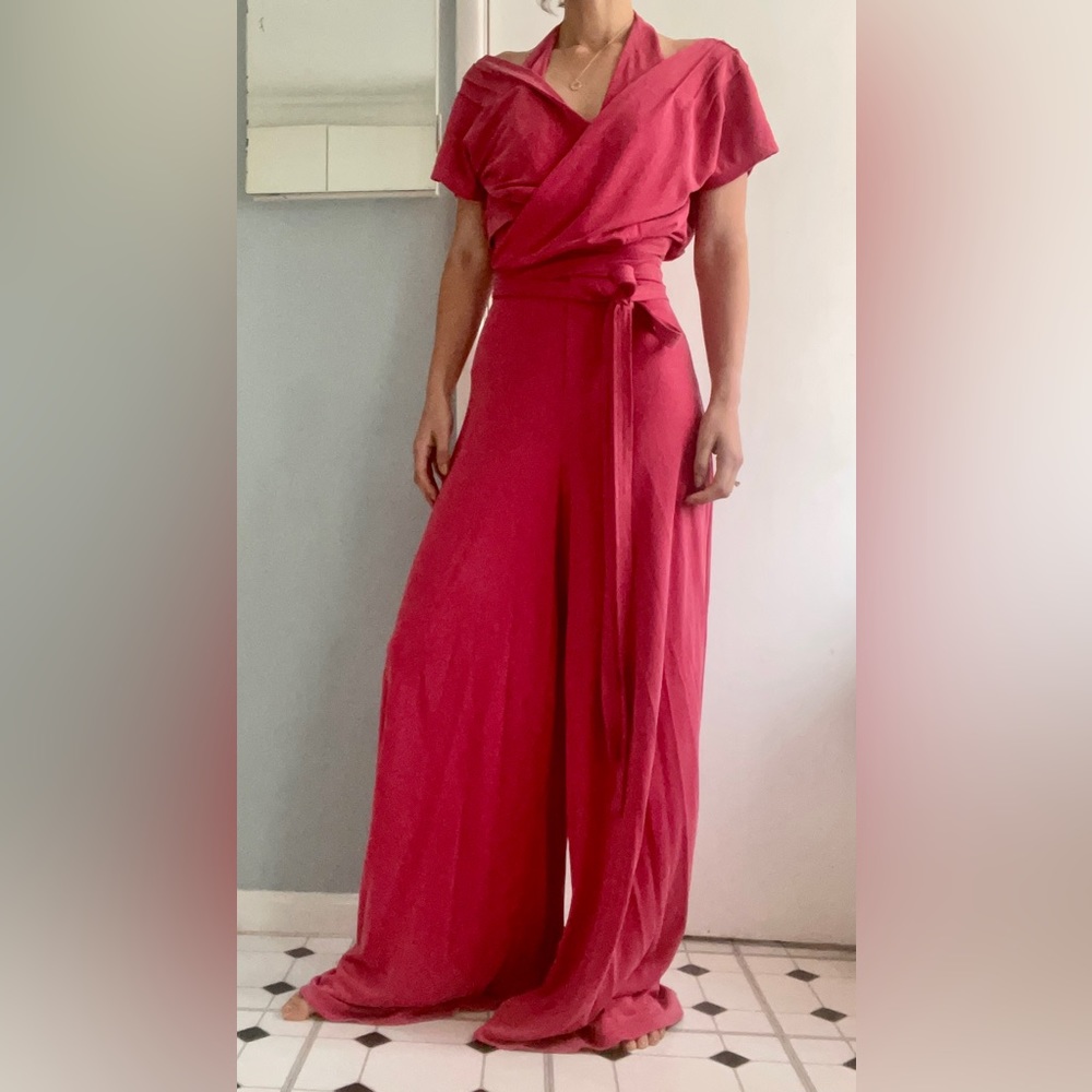 free people cozy red/pink sweats slouchy jumpsuit size M